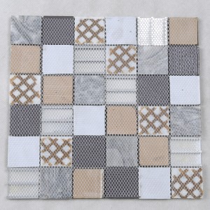 キッチンのバックスラッシュの壁のための最新のデザインアルミニウム金属の混合大理石のガラスのモザイクタイル