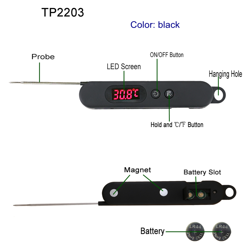 Thermopro TP2203デジタル食品クッキング温度計キッチンバーベキューグリル喫煙者のためのインスタント読み取り肉温度計