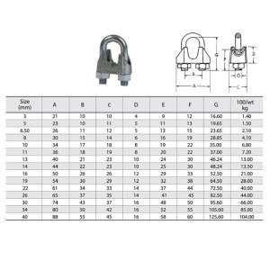 DIN 741亜鉛メッキ可鍛性ワイヤーロープクリップ