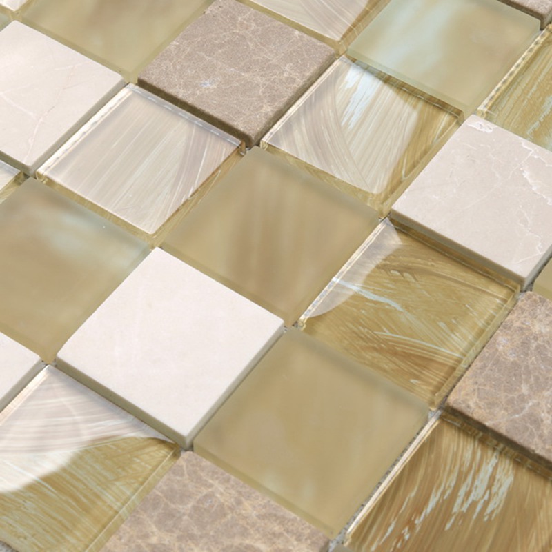 YMS20キッチンの壁の装飾のマットガラス混合大理石の石のモザイクタイルゴールド
