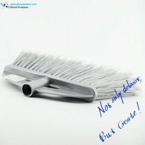 単純なブラシボードと長い灰色の剛毛が付いているAkbrandのプラスチックほうきの頭部