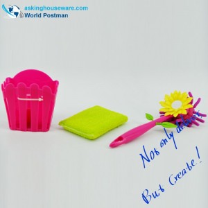 Akbrandキッチンクリーニングダスターと収納用バケツ、吸盤とスポンジ洗剤セット