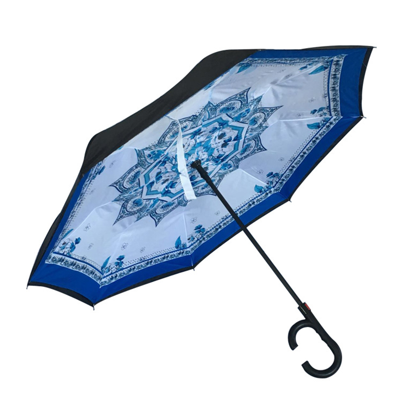 2019マーケティングギフト自動オープンマヌルクローズカスタム印刷特殊雨逆防風倒立傘