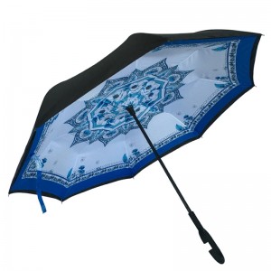 2019マーケティングギフト自動オープンマヌルクローズカスタム印刷特殊雨逆防風倒立傘