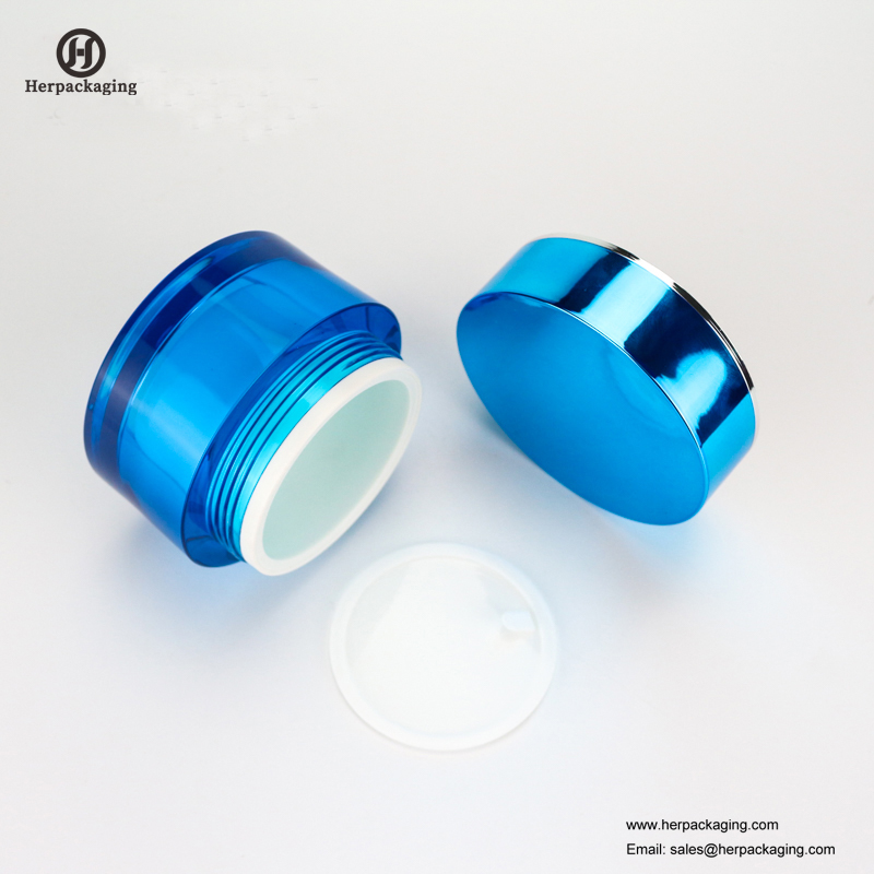 HXL212ラウンド空の光沢のある青い化粧品の瓶二重壁の容器スキンケアジャー