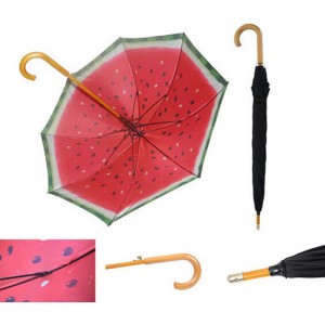 木製シャフトと木製ハンドルダブルファブリックカスタムプリントストレート傘