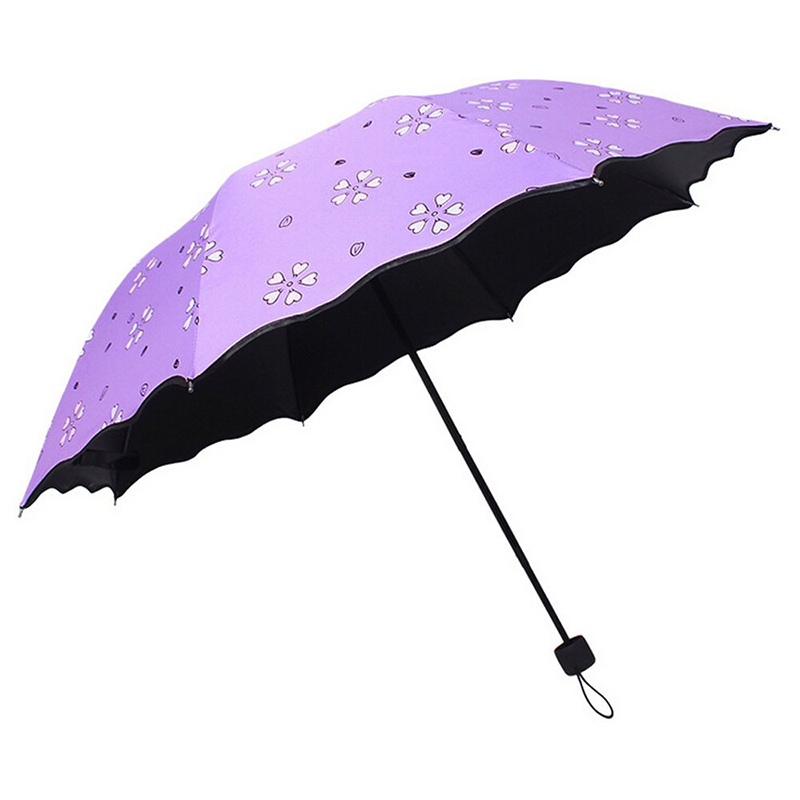 雨の下で美しいプリント3倍マニュアルオープンマジックカラー変更傘