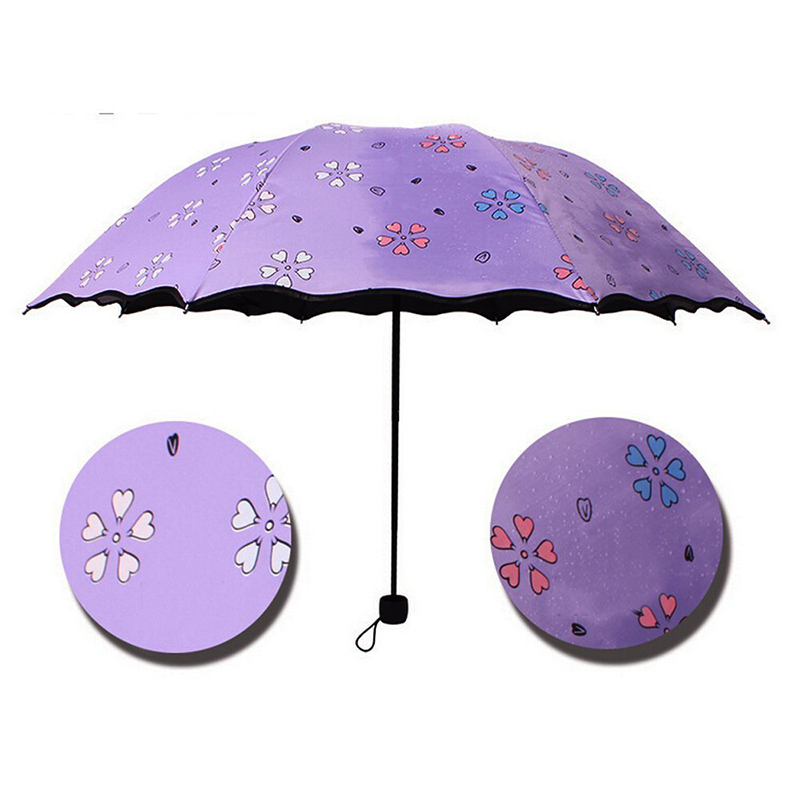 雨の下で美しいプリント3倍マニュアルオープンマジックカラー変更傘