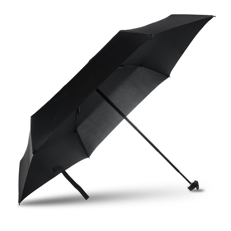 黒紬生地金属フレームプラスチックハンドル手動オープン5つ折りミニポケット傘