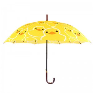 23インチ紬生地自動オープン黄色いアヒル漫画パターンストレート傘