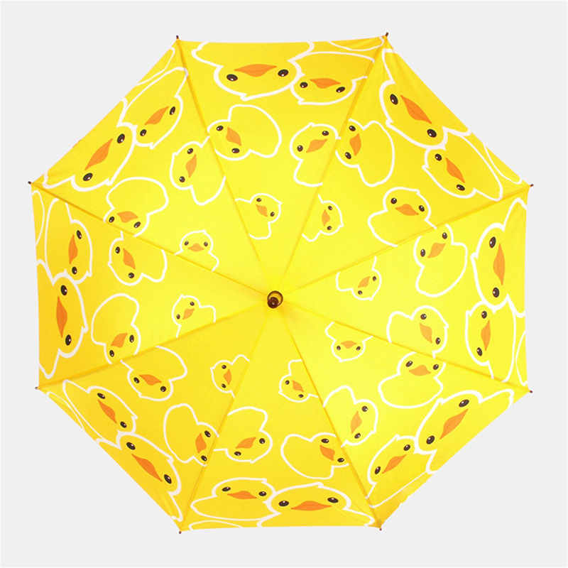 23インチ紬生地自動オープン黄色いアヒル漫画パターンストレート傘