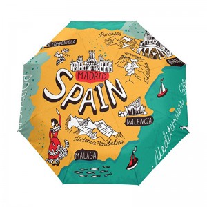 防風カスタム印刷紬生地2セクショングラスファイバーリブ自動3折りたたみ傘