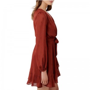 女性のための新しい到着錆メタリックスケーター長袖ミニドレス