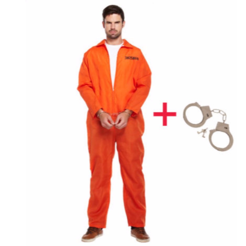 MENS PRISONERオーバーオールオレンジジャンプスーツサングラスステージファンシードレスコスチューム