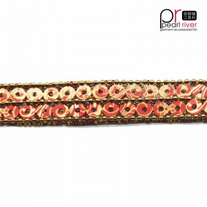 二重縫製のオレンジのスパンコールでトリミングするビーズ