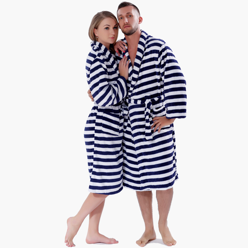 大人の縞模様のローブ男性女性パジャマ
