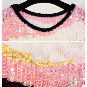 2019ハンドメイド縫いスパンコールアップリケ秋冬モヘアプルオーバーセーター