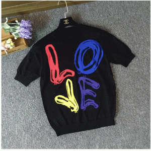 2018カスタムジャカードLOVEフォント半袖夏プルオーバーセーター