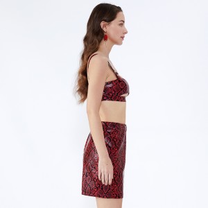 ヒョウプリントホルターネックショートセクシー包帯女性服ツーピースセット