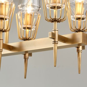 北欧のシンプルな人格ガラスアイアンロングレストランシャンデリアKm2145