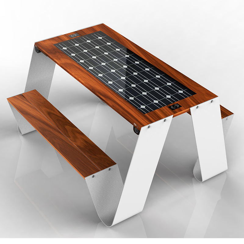 新しいデザイン屋外ピクニックソーラー家具スマートパークテーブルベンチセット