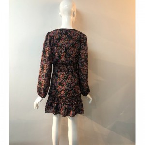 Vネック花柄プリントドレスJLWD0014