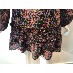 Vネック花柄プリントドレスJLWD0014