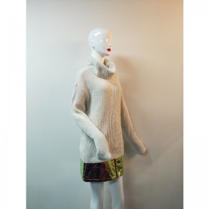 白色高カラーロングスリーブセーターRLW0045F