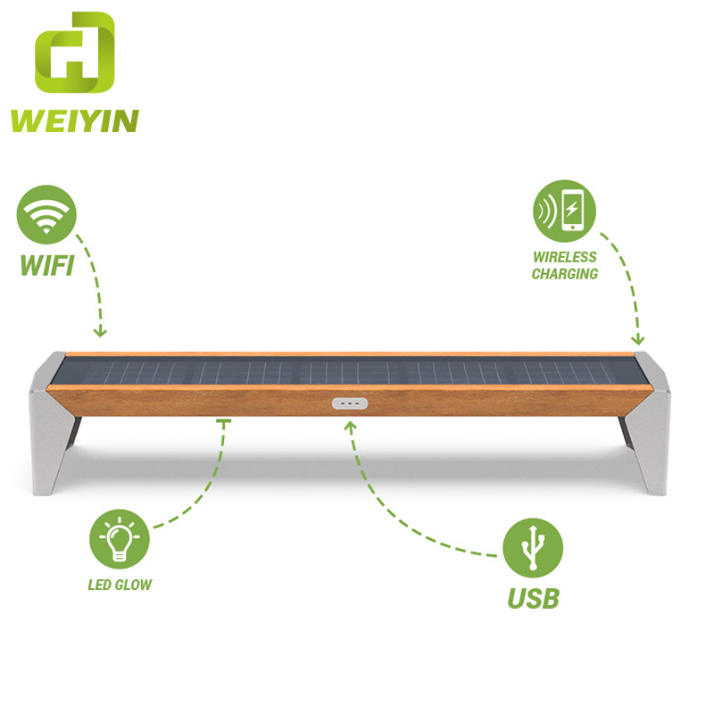 USB充満及びWiFiアクセスが付いているスマートな太陽エネルギーの庭の家具の鉄のベンチ