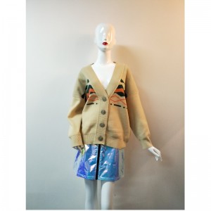 黄色い印刷カーディガンRLWS0106F