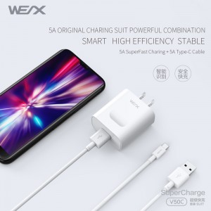 WEX  -  V50C 22.5W HUAWEI超高速充電電源アダプター、壁充電器、旅行用充電器、5Aケーブルとの組み合わせ