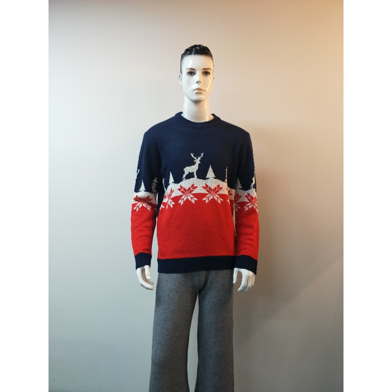 NAVY＆RED PRINT SWEATER RLMS0051F