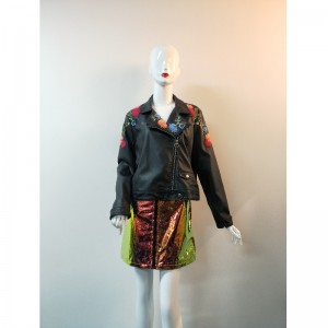 黒刺繍PUバイカージャケットRLWPJ0023N