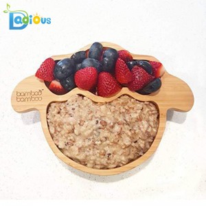 最新デザイン赤ちゃん用品幼児摂食プレートとスプーンセット分割滞在置く吸引竹プレート