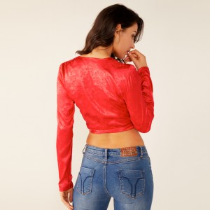 女性 - カジュアル - カジュアル - レッド - タイアップセクシー、フローラルプリントブラウス、トップス