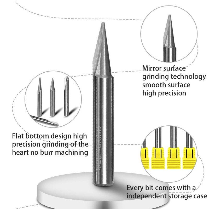 彫刻ビット、2フルートストレートCNC Vビット1/4インチシャンクマーキング円錐彫刻ルータツール用スチールアルミ真鍮MDF木材