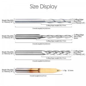 エンドミルコンビネーションキットセットCNCルータービットカッターカッティングフライス工具（4タイプ各10個）平ノーズ/ボールノーズエンドミル、30°V字型彫刻ビットおよび4フルートエンドミル