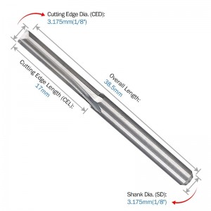 1/8 \"シャンク径。ダブルエッジストレートルータービットストレートエンドミルミーリングカッター2刃CNC切削タングステン鋼ストレートスロットビット刃長17mm、OAL 38.5mm、10個入り...