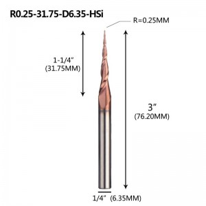 テーパーボールノーズエンドミル1/4 \