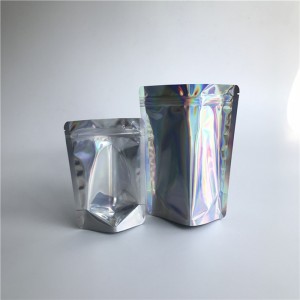 卸売再封可能透明フロントホログラフィックスタンドアップポーチラミネートプラスチック化粧品ジッパーバッグ在庫