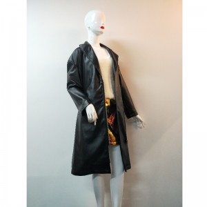 レディースブラックロングロングPUジャケットRLWPJ0021N