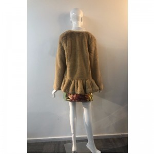 レディースブラウンカラーレスファーコートRLWF0015