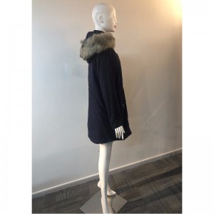 レディースブラックフード付きコートRLWPC0076