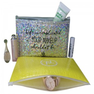 カスタムサイズのファッション防水ジッパー閉鎖レーザーフィルムバブルバッグ/耐衝撃性レーザー女性メイク/ギフトバブルジッパーバッグ