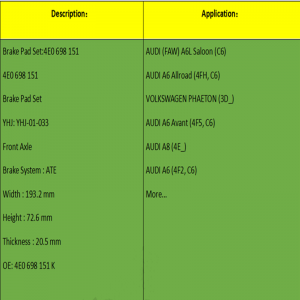ブレーキパッド（OE：4E0698151K）