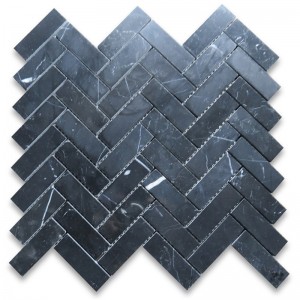 Nero marquina 1x3ヘリンボーンモザイクタイルポリッシュ仕上げ