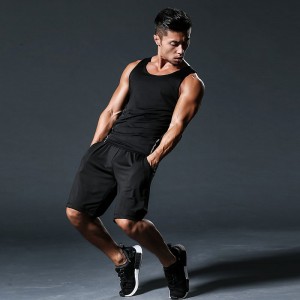 FDMM002-3メンズフィットネススーツ、タンクトップ+ルーズショーツ+ランニング用タイトパンツ