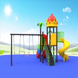 子供のための屋外の王冠の屋根の演劇の家の運動場装置は子供のためのスライドゲームを振ります