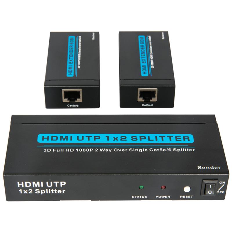 2つのポートUTP HDMI 1x2スプリッター、単一のCat5e / 6、最大60mの2つのレシーバー