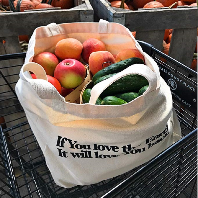 カスタム印刷ロゴ付きSG 64ヘビーデューティオーガニック野菜フルーツショッピングバッグコットンキャンバストートバッグ